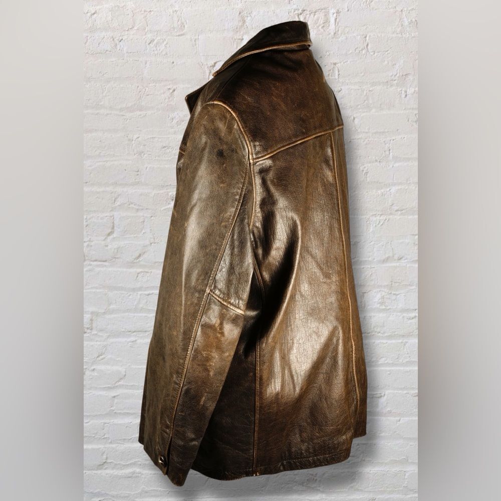 Oakwood Classic Men’s Genuine Leather Coat Brown Thinsulate Large – Vintage - Picture 4 of 16